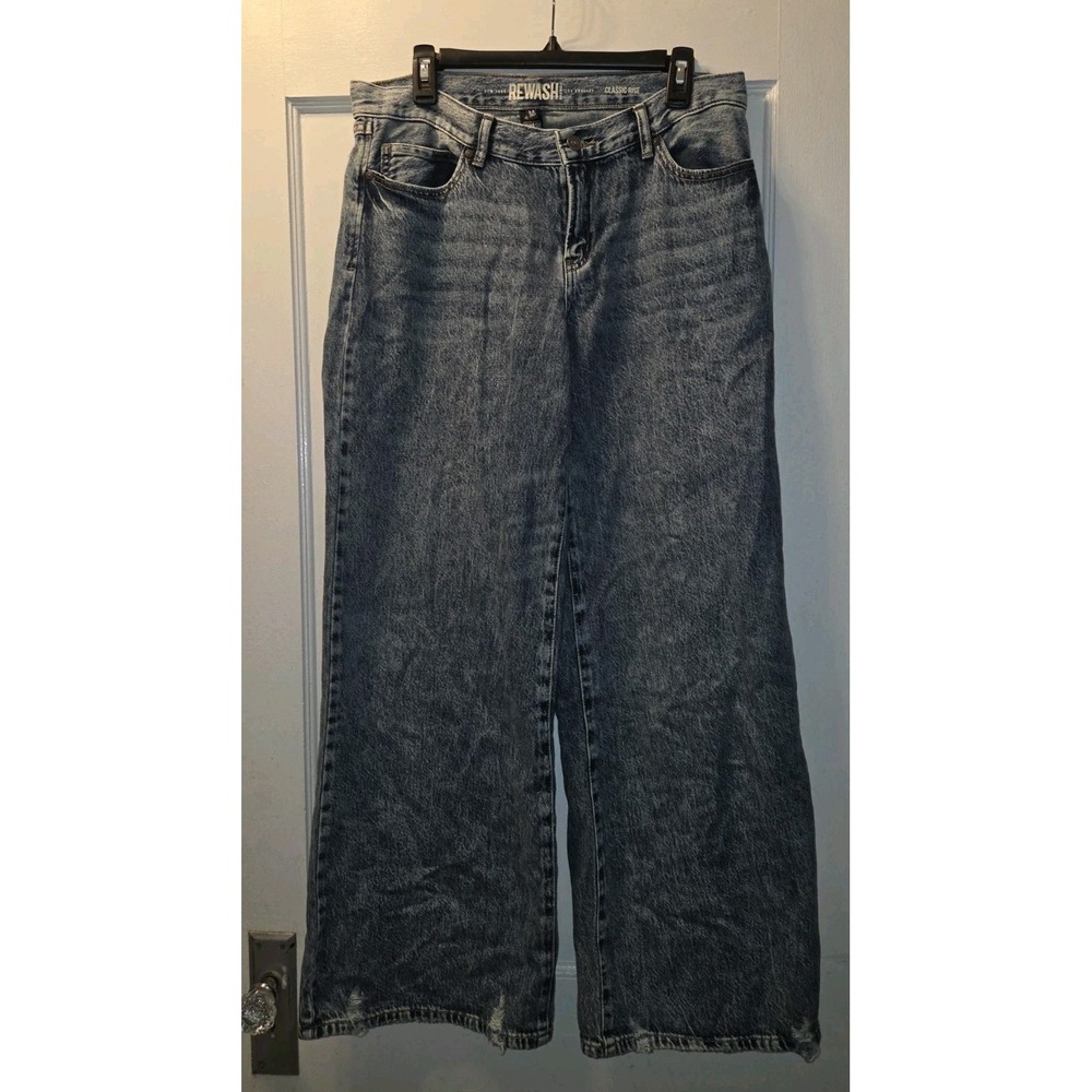 Rewash Jeans Women 11/30 Medium Acid Wash Wide Leg Distressed Zip Fly Eco Denim